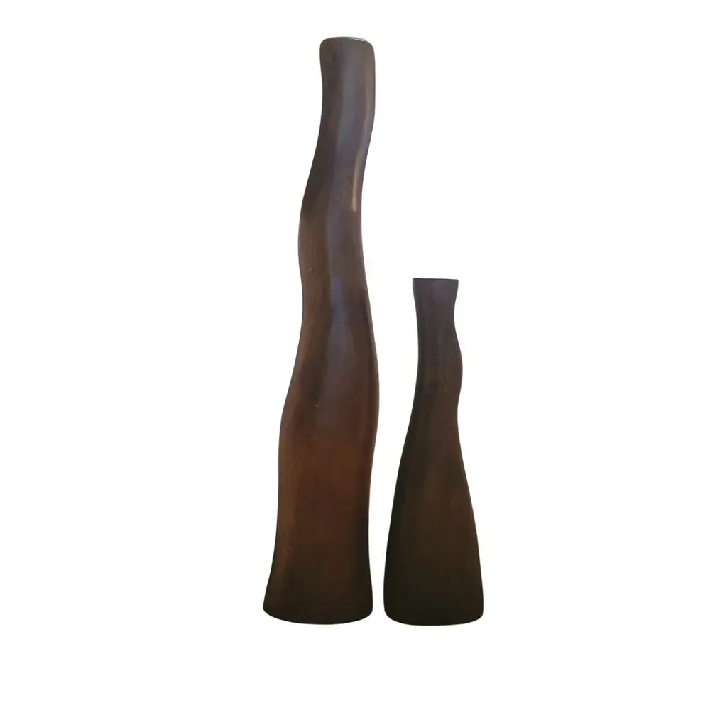 Vintage MCM  Hand Carved Wooden Vases Set Organic Minimalist Boho 20" and 12" - Picture 4 of 7
